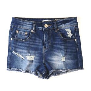 DENIM DARK WASH HIGH WAIST SHORTS
